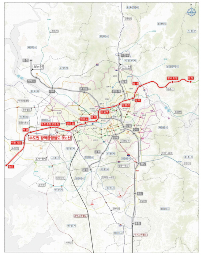 수도권광역급행철도(GTX)-B 노선도.자료=국토교통부