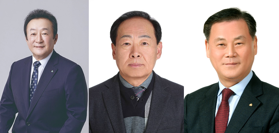 20대 새마을금고중앙회장 선거 후보자. (왼쪽부터)김인 새마을금고중앙회장, 유재춘 서울축산새마을금고 이사장, 장재곤 종로광장새마을금고 이사장./사진=선거관리위원회