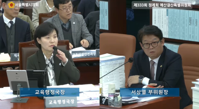 예결위 질의하는 서상열 서울시의원(사진 오른쪽)./서울시의회