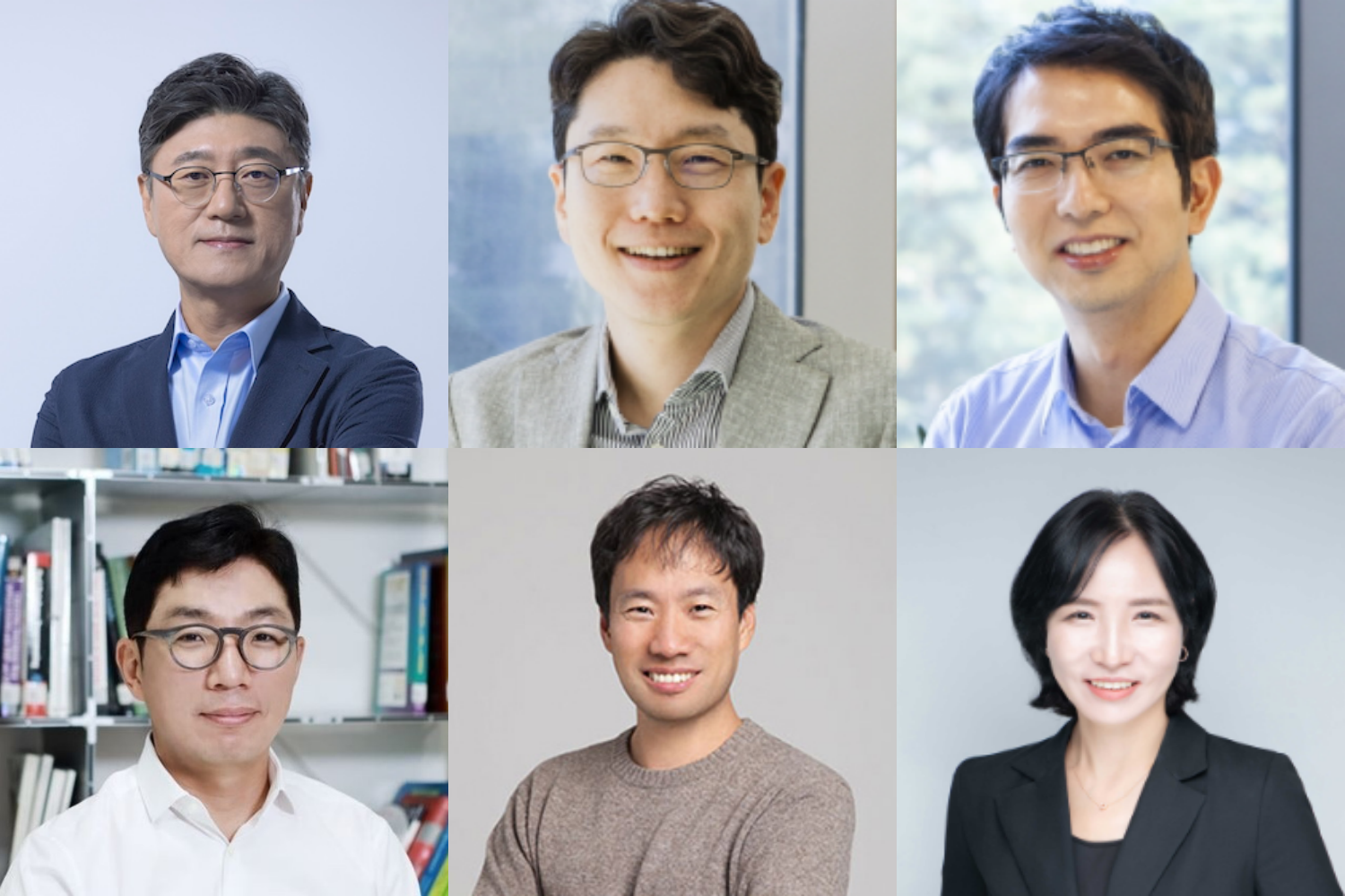 (좌측 상단부터 시계 방향으로) 정재헌 SKT CEO, 임우형·이홍락 LG AI연구원장, 이연수 NC AI, 김성훈 업스테이지 대표, 김유원 네이버클라우드 대표. /사진=각 사