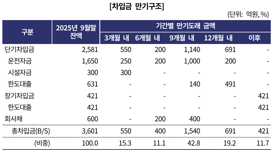 한화비전 차입만기 구조./출처=한국기업평가