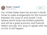 트럼프 대통령 "미국 대표단, 북미 회담 준비 위해 북한 도착"